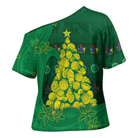 Cook Islands Christmas Cross Shoulder Shirt Seashell Xmas Tree Tribal Waves DT05 - Polynesian Pride