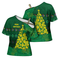 Cook Islands Christmas Cross Shoulder Shirt Seashell Xmas Tree Tribal Waves DT05 - Polynesian Pride