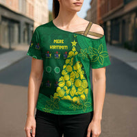 Cook Islands Christmas Cross Shoulder Shirt Seashell Xmas Tree Tribal Waves DT05 - Polynesian Pride