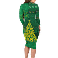 Cook Islands Christmas Family Matching Long Sleeve Bodycon Dress and Hawaiian Shirt Seashell Xmas Tree Tribal Waves - Polynesian Pride