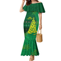 Cook Islands Christmas Family Matching Mermaid Dress and Hawaiian Shirt Seashell Xmas Tree Tribal Waves - Polynesian Pride