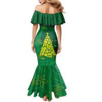 Cook Islands Christmas Family Matching Mermaid Dress and Hawaiian Shirt Seashell Xmas Tree Tribal Waves - Polynesian Pride