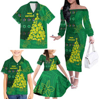Cook Islands Christmas Family Matching Off The Shoulder Long Sleeve Dress and Hawaiian Shirt Seashell Xmas Tree Tribal Waves - Polynesian Pride