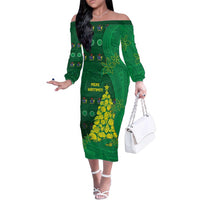 Cook Islands Christmas Family Matching Off The Shoulder Long Sleeve Dress and Hawaiian Shirt Seashell Xmas Tree Tribal Waves - Polynesian Pride