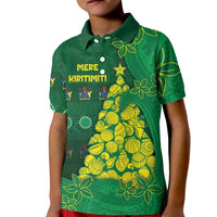 Cook Islands Christmas Kid Polo Shirt Seashell Xmas Tree Tribal Waves DT05 Kid Green - Polynesian Pride