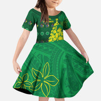 Cook Islands Christmas Kid Short Sleeve Dress Seashell Xmas Tree Tribal Waves DT05 KID Green - Polynesian Pride