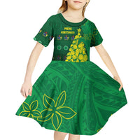 Cook Islands Christmas Kid Short Sleeve Dress Seashell Xmas Tree Tribal Waves DT05 - Polynesian Pride