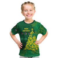 Cook Islands Christmas Kid T Shirt Seashell Xmas Tree Tribal Waves DT05 Green - Polynesian Pride