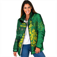 Cook Islands Christmas Padded Jacket Seashell Xmas Tree Tribal Waves - Polynesian Pride