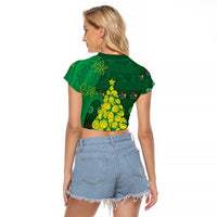 Cook Islands Christmas Raglan Cropped T Shirt Seashell Xmas Tree Tribal Waves DT05 - Polynesian Pride