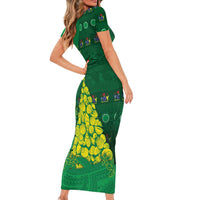 Cook Islands Christmas Short Sleeve Bodycon Dress Seashell Xmas Tree Tribal Waves DT05 - Polynesian Pride