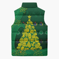 Cook Islands Christmas Sleeveless Puffer Jacket Seashell Xmas Tree Tribal Waves - Polynesian Pride