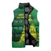 Cook Islands Christmas Sleeveless Puffer Jacket Seashell Xmas Tree Tribal Waves - Polynesian Pride