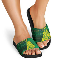 Cook Islands Christmas Slide Sandals Seashell Xmas Tree Tribal Waves - Polynesian Pride