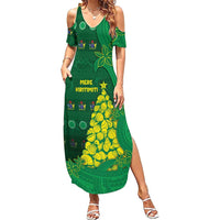 Cook Islands Christmas Summer Maxi Dress Seashell Xmas Tree Tribal Waves DT05 Women Green - Polynesian Pride