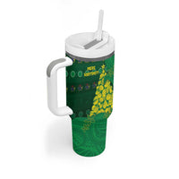 Cook Islands Christmas Tumbler With Handle Seashell Xmas Tree Tribal Waves - Polynesian Pride