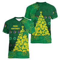 Cook Islands Christmas Women V-Neck T-Shirt Seashell Xmas Tree Tribal Waves DT05 - Polynesian Pride