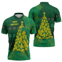 Cook Islands Christmas Zipper Polo Shirt Seashell Xmas Tree Tribal Waves DT05 - Polynesian Pride