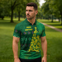Cook Islands Christmas Zipper Polo Shirt Seashell Xmas Tree Tribal Waves DT05 - Polynesian Pride