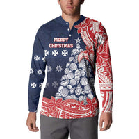 Wallis And Futuna Christmas Button Sweatshirt Seashell Xmas Tree Tribal Waves - Polynesian Pride