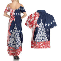 Wallis And Futuna Christmas Couples Matching Summer Maxi Dress and Hawaiian Shirt Seashell Xmas Tree Tribal Waves - Polynesian Pride