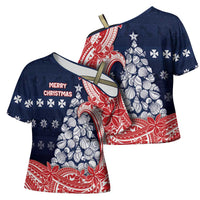 Wallis And Futuna Christmas Cross Shoulder Shirt Seashell Xmas Tree Tribal Waves DT05 - Polynesian Pride