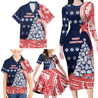 Wallis And Futuna Christmas Family Matching Long Sleeve Bodycon Dress and Hawaiian Shirt Seashell Xmas Tree Tribal Waves - Polynesian Pride