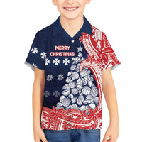 Wallis And Futuna Christmas Family Matching Long Sleeve Bodycon Dress and Hawaiian Shirt Seashell Xmas Tree Tribal Waves - Polynesian Pride