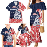 Wallis And Futuna Christmas Family Matching Mermaid Dress and Hawaiian Shirt Seashell Xmas Tree Tribal Waves - Polynesian Pride