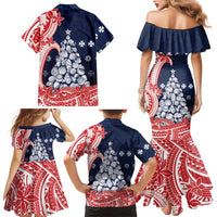 Wallis And Futuna Christmas Family Matching Mermaid Dress and Hawaiian Shirt Seashell Xmas Tree Tribal Waves - Polynesian Pride