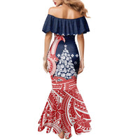 Wallis And Futuna Christmas Family Matching Mermaid Dress and Hawaiian Shirt Seashell Xmas Tree Tribal Waves - Polynesian Pride