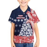 Wallis And Futuna Christmas Family Matching Off Shoulder Maxi Dress and Hawaiian Shirt Seashell Xmas Tree Tribal Waves - Polynesian Pride