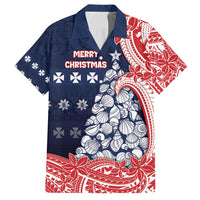 Wallis And Futuna Christmas Family Matching Off Shoulder Short Dress and Hawaiian Shirt Seashell Xmas Tree Tribal Waves - Polynesian Pride