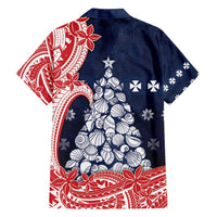 Wallis And Futuna Christmas Family Matching Off Shoulder Short Dress and Hawaiian Shirt Seashell Xmas Tree Tribal Waves - Polynesian Pride