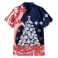 Wallis And Futuna Christmas Family Matching Short Sleeve Bodycon Dress and Hawaiian Shirt Seashell Xmas Tree Tribal Waves - Polynesian Pride