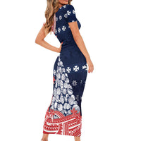 Wallis And Futuna Christmas Family Matching Short Sleeve Bodycon Dress and Hawaiian Shirt Seashell Xmas Tree Tribal Waves - Polynesian Pride
