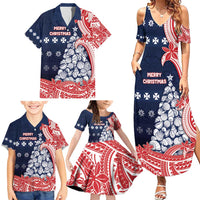 Wallis And Futuna Christmas Family Matching Summer Maxi Dress and Hawaiian Shirt Seashell Xmas Tree Tribal Waves - Polynesian Pride
