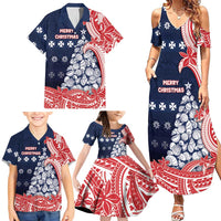 Wallis And Futuna Christmas Family Matching Summer Maxi Dress and Hawaiian Shirt Seashell Xmas Tree Tribal Waves - Polynesian Pride