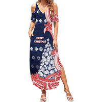 Wallis And Futuna Christmas Family Matching Summer Maxi Dress and Hawaiian Shirt Seashell Xmas Tree Tribal Waves - Polynesian Pride