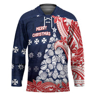 Wallis And Futuna Christmas Hockey Jersey Seashell Xmas Tree Tribal Waves - Polynesian Pride