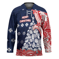 Wallis And Futuna Christmas Hockey Jersey Seashell Xmas Tree Tribal Waves DT05 Unisex Navy - Polynesian Pride