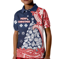 Wallis And Futuna Christmas Kid Polo Shirt Seashell Xmas Tree Tribal Waves DT05 Kid Navy - Polynesian Pride