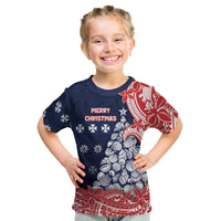 Wallis And Futuna Christmas Kid T Shirt Seashell Xmas Tree Tribal Waves DT05 Navy - Polynesian Pride