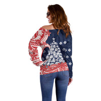 Wallis And Futuna Christmas Off Shoulder Sweater Seashell Xmas Tree Tribal Waves - Polynesian Pride