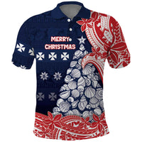 Wallis And Futuna Christmas Polo Shirt Seashell Xmas Tree Tribal Waves DT05 Navy - Polynesian Pride