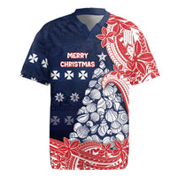 Wallis And Futuna Christmas Rugby Jersey Seashell Xmas Tree Tribal Waves DT05 Navy - Polynesian Pride