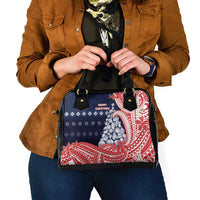 Wallis And Futuna Christmas Shoulder Handbag Seashell Xmas Tree Tribal Waves - Polynesian Pride