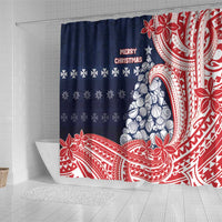Wallis And Futuna Christmas Shower Curtain Seashell Xmas Tree Tribal Waves - Polynesian Pride