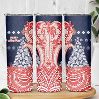 Wallis And Futuna Christmas Skinny Tumbler Seashell Xmas Tree Tribal Waves - Polynesian Pride