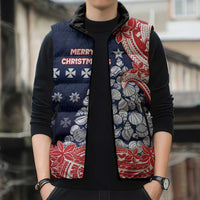 Wallis And Futuna Christmas Sleeveless Puffer Jacket Seashell Xmas Tree Tribal Waves - Polynesian Pride